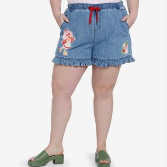 Strawberry Shortcake Denim Ruffle Mom Shorts Size 2 Plus Chambray - Picture 1 of 9